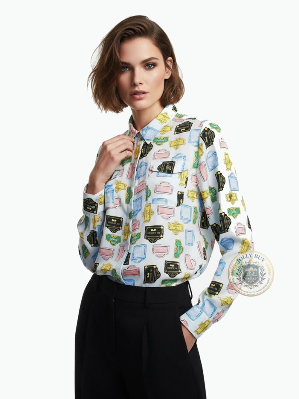 Karl Lagerfeld Woman’s Blouse Paris Rue Lepic Georgette Shirt Long Sleeve Size L